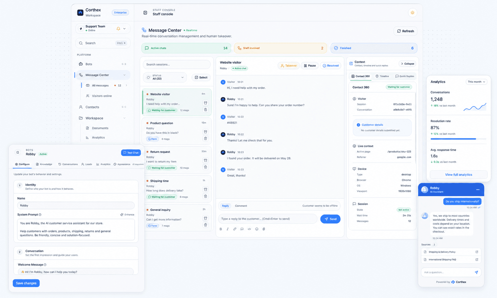 Corthex embedded assistant and analytics product view